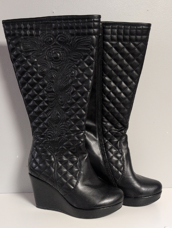Addition Elle Shoes - Women's Addition Elle Heeled Boots Knee High Zipper Platform Black Alternative